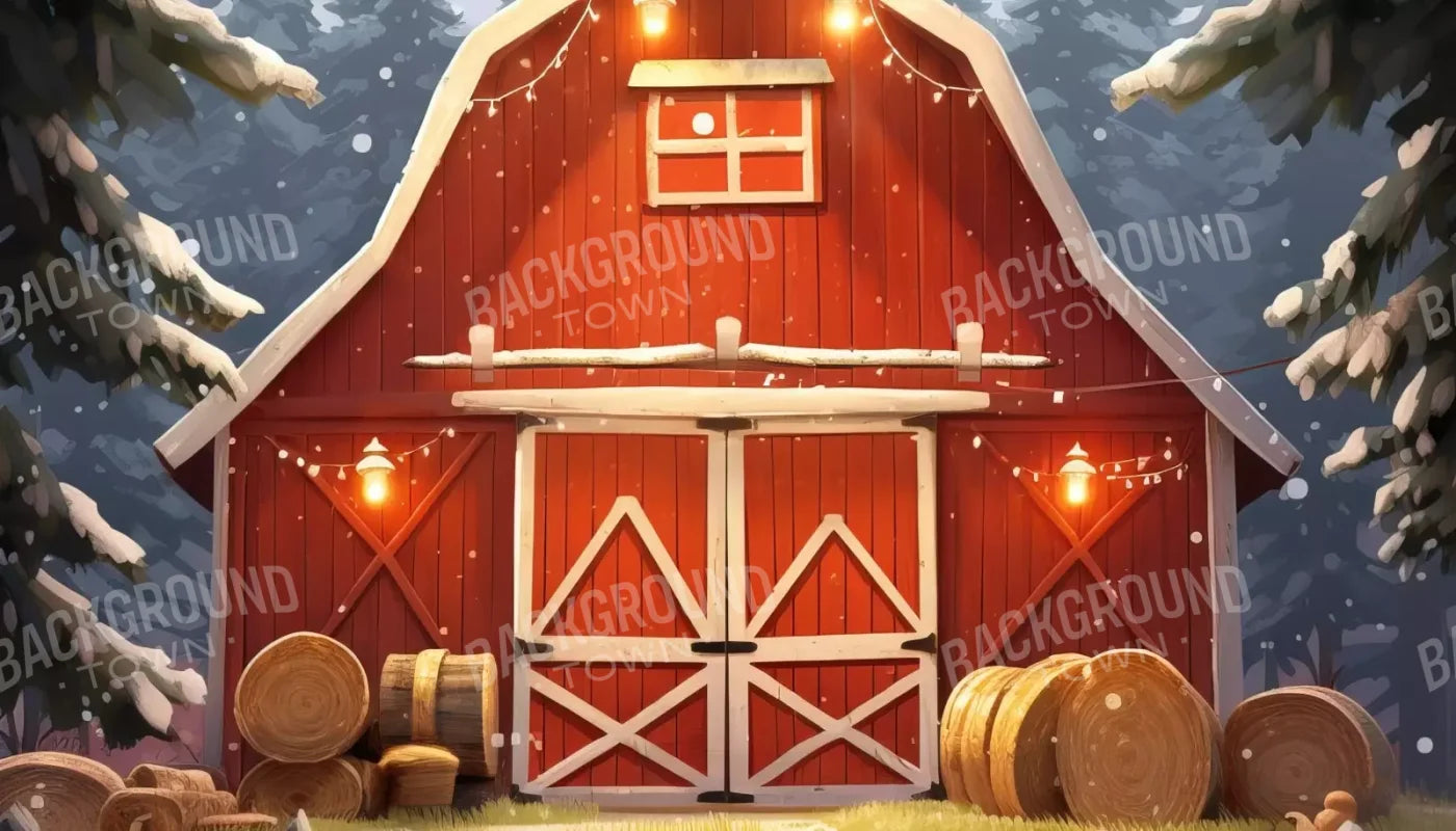 Cartoon Holiday Barn 14’X8’ Ultracloth (168 X 96 Inch) Backdrop