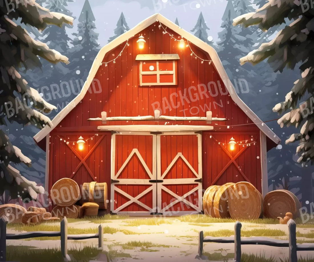 Cartoon Holiday Barn 5’X4’2 Fleece (60 X 50 Inch) Backdrop