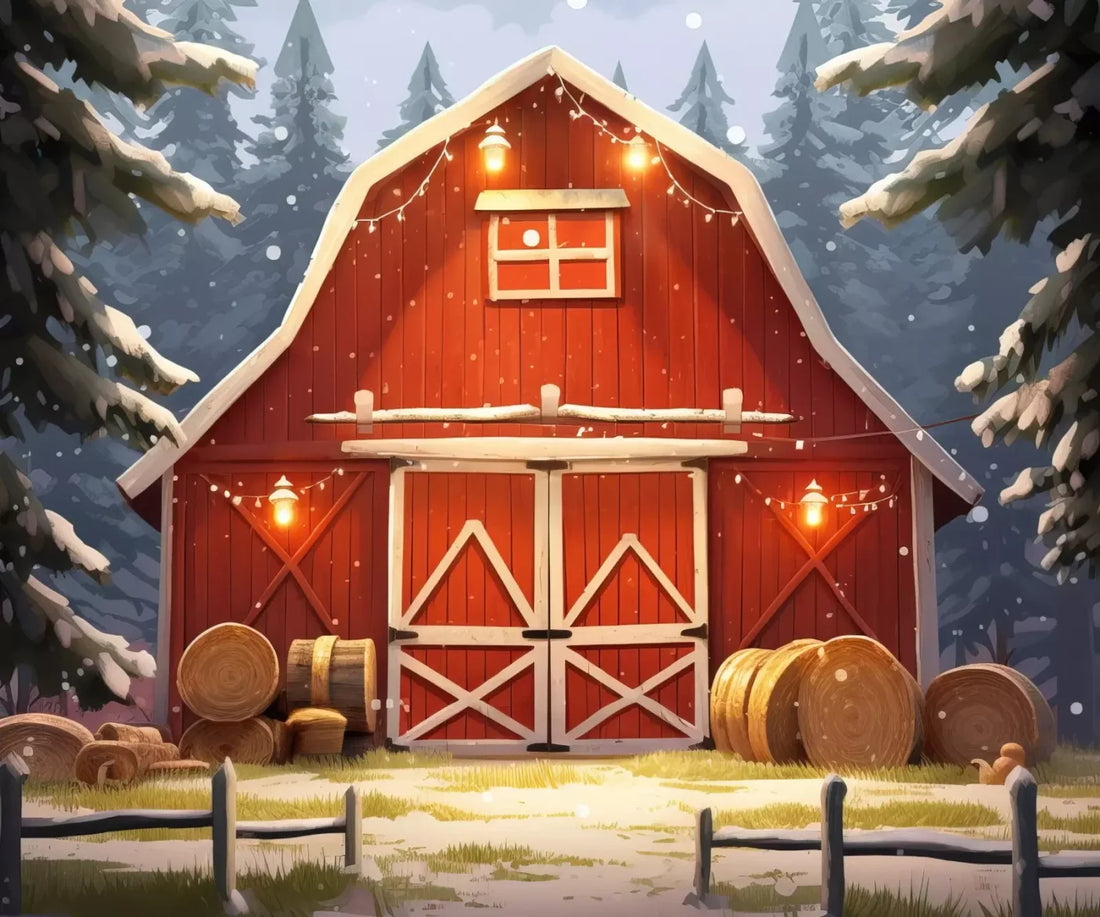 Cartoon Holiday Barn 5’X4’2 Fleece (60 X 50 Inch) Backdrop
