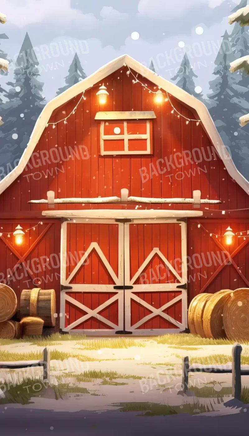 Cartoon Holiday Barn 8’X14’ Ultracloth (96 X 168 Inch) Backdrop