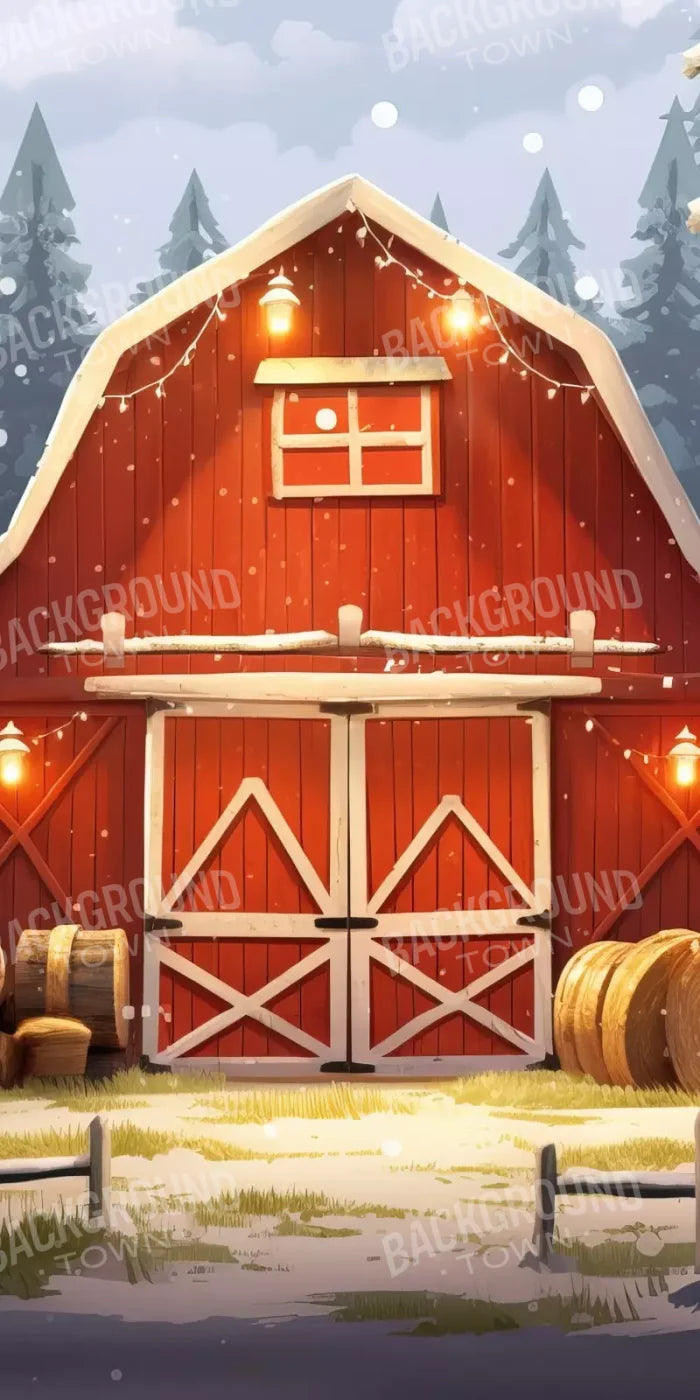 Cartoon Holiday Barn 8’X16’ Ultracloth (96 X 192 Inch) Backdrop