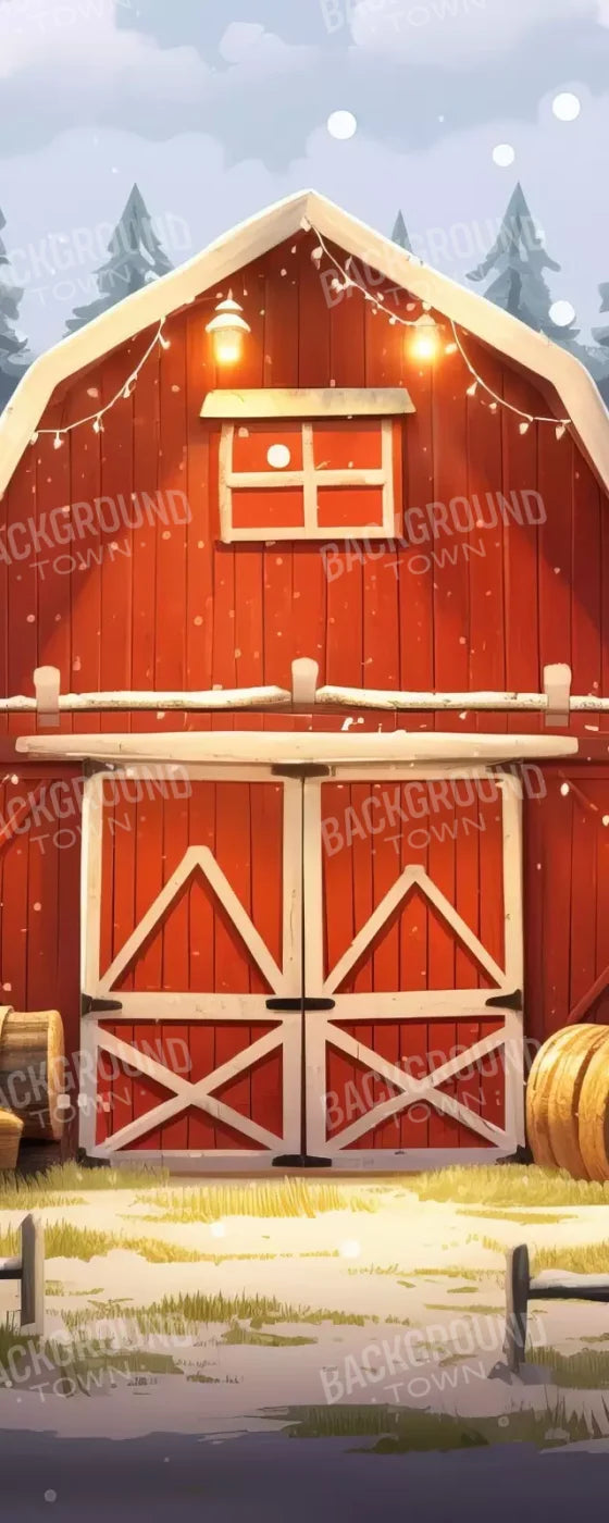 Cartoon Holiday Barn 8’X20’ Ultracloth (96 X 240 Inch) Backdrop