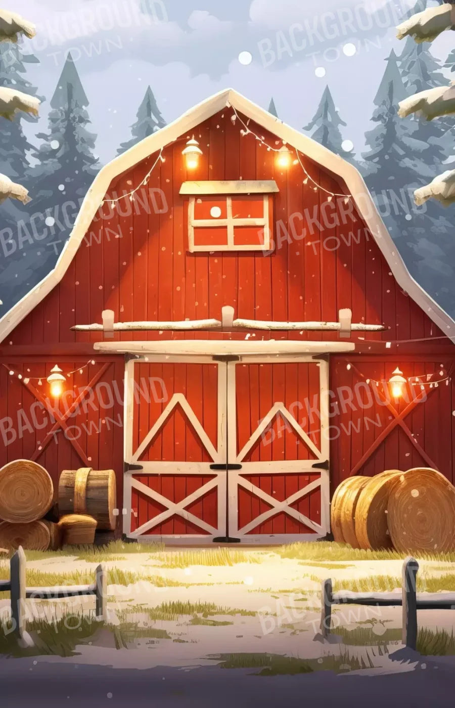 Cartoon Holiday Barn 9’X14’ Ultracloth (108 X 168 Inch) Backdrop