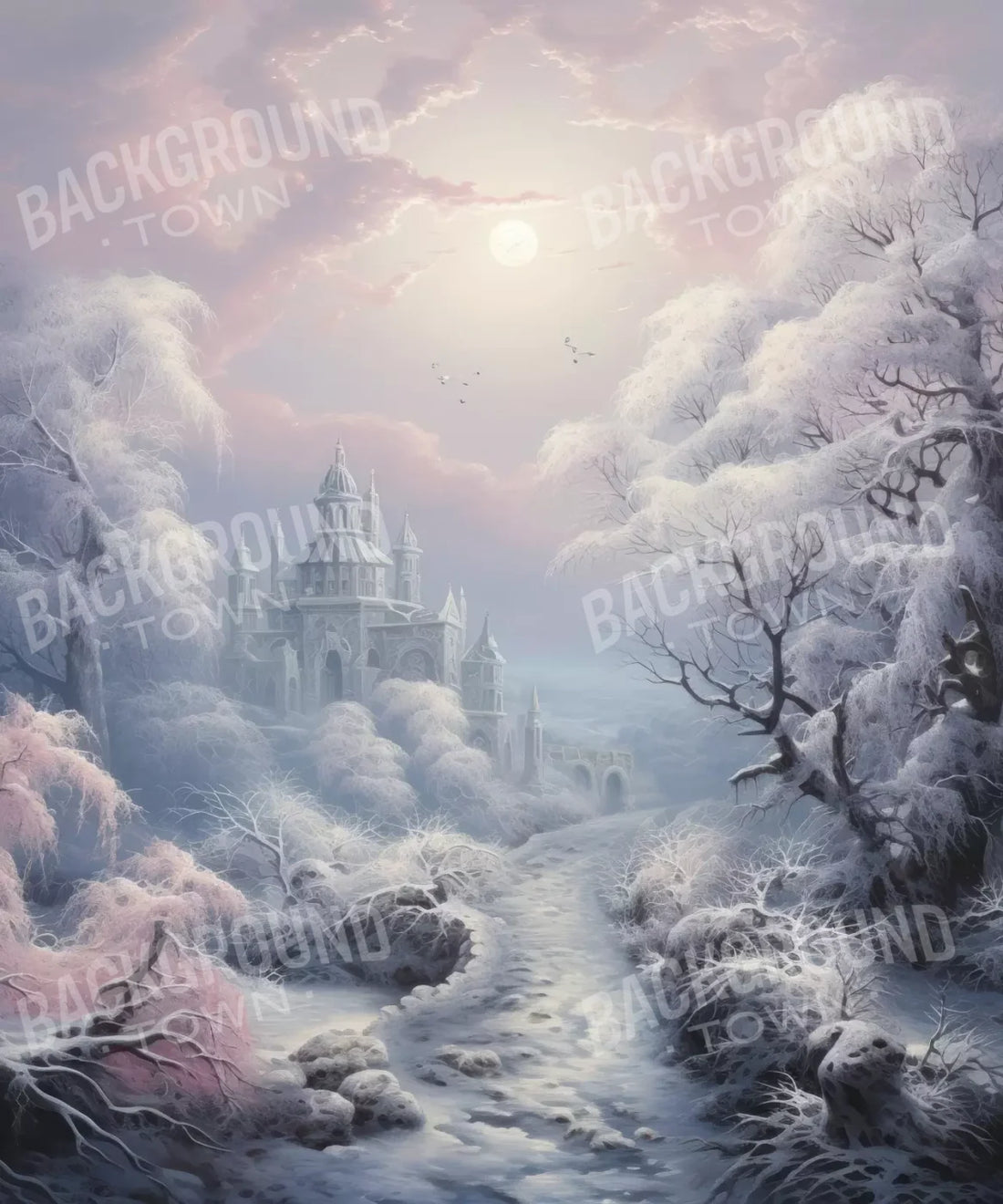 Castle snow wonderland blue pink Backdrop for Photography