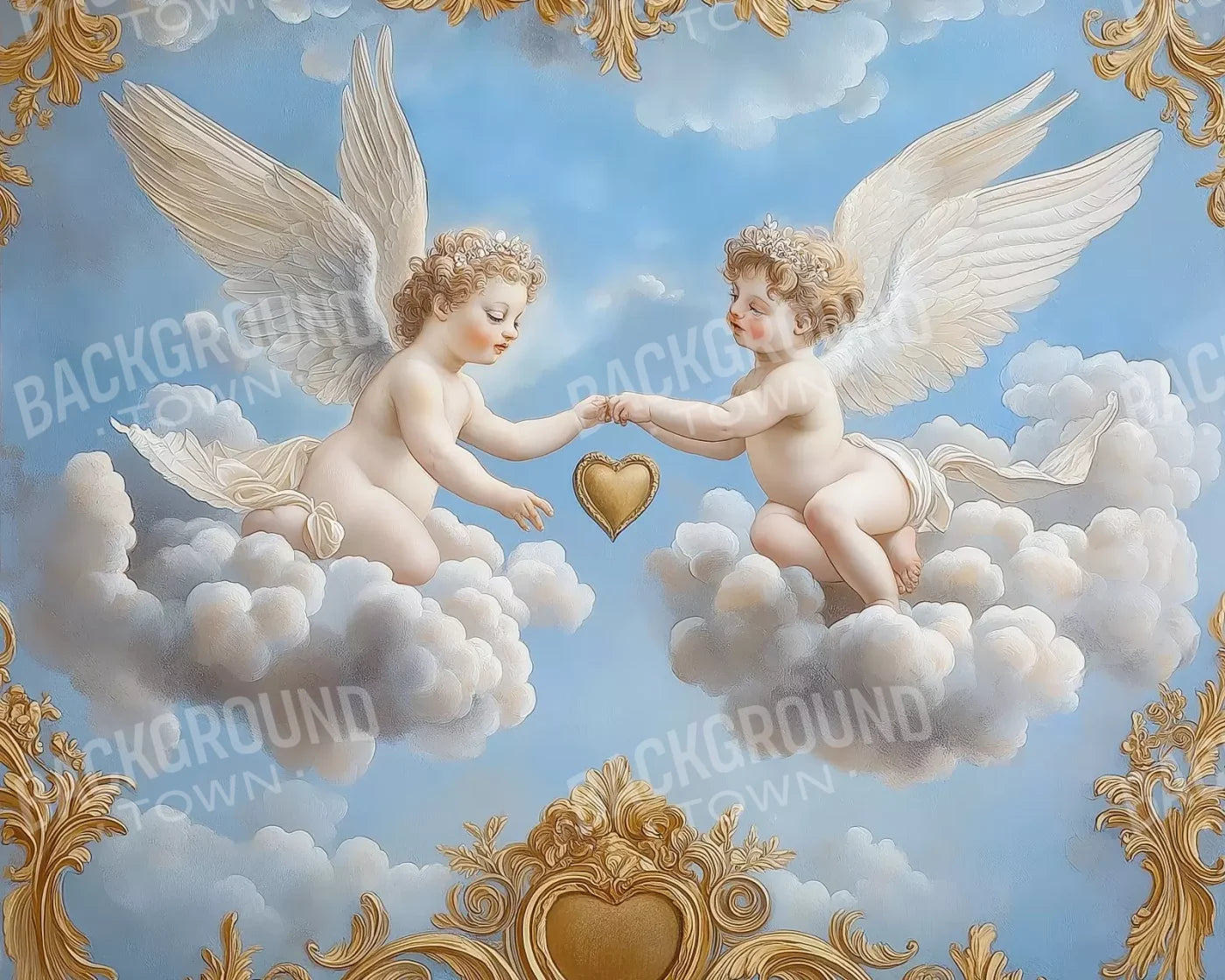 Cherubs In The Sky 10’X8’ Fleece (120 X 96 Inch) Backdrop