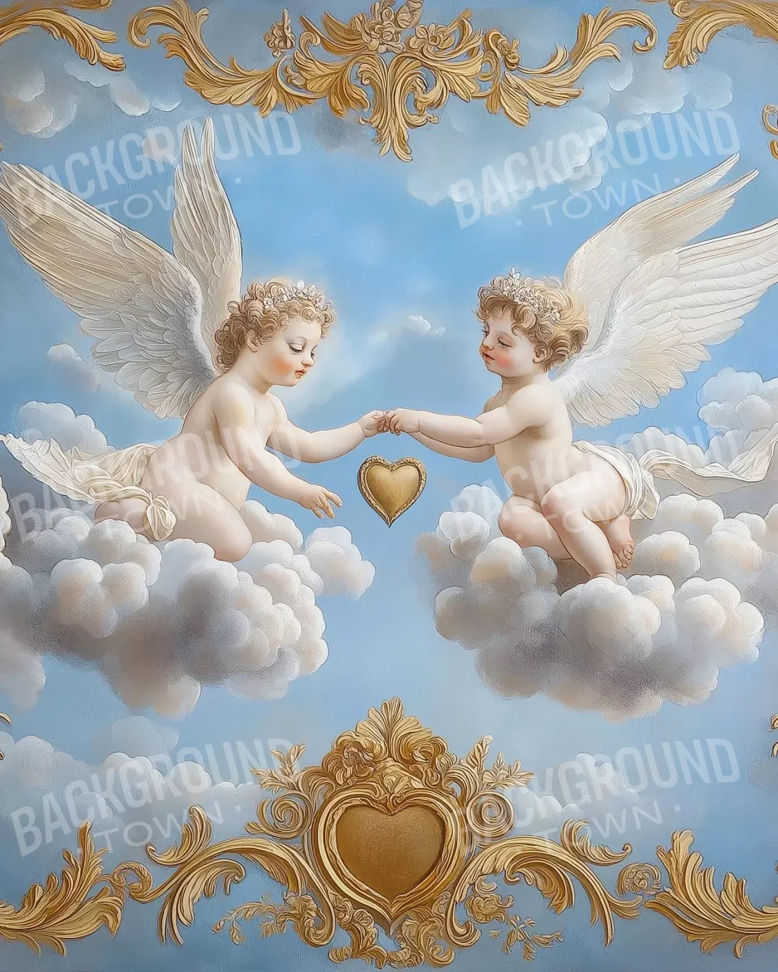 Cherubs In The Sky 8’X10’ Fleece (96 X 120 Inch) Backdrop