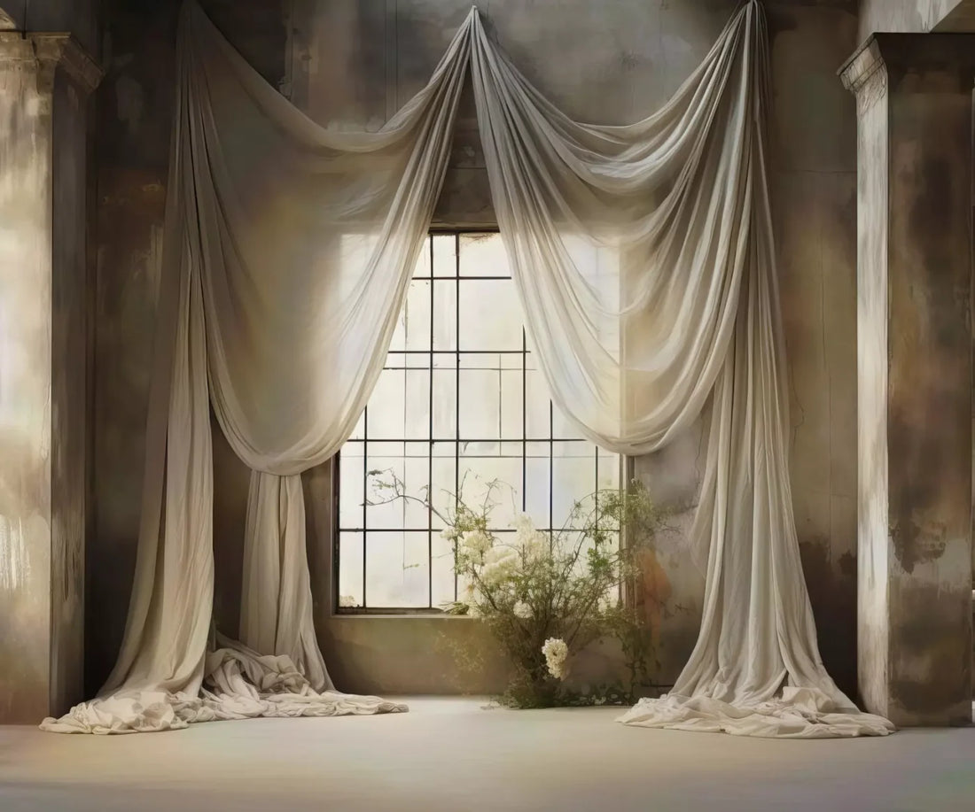 Chiffon Elegance In Creme 5X42 Fleece ( 60 X 50 Inch ) Backdrop
