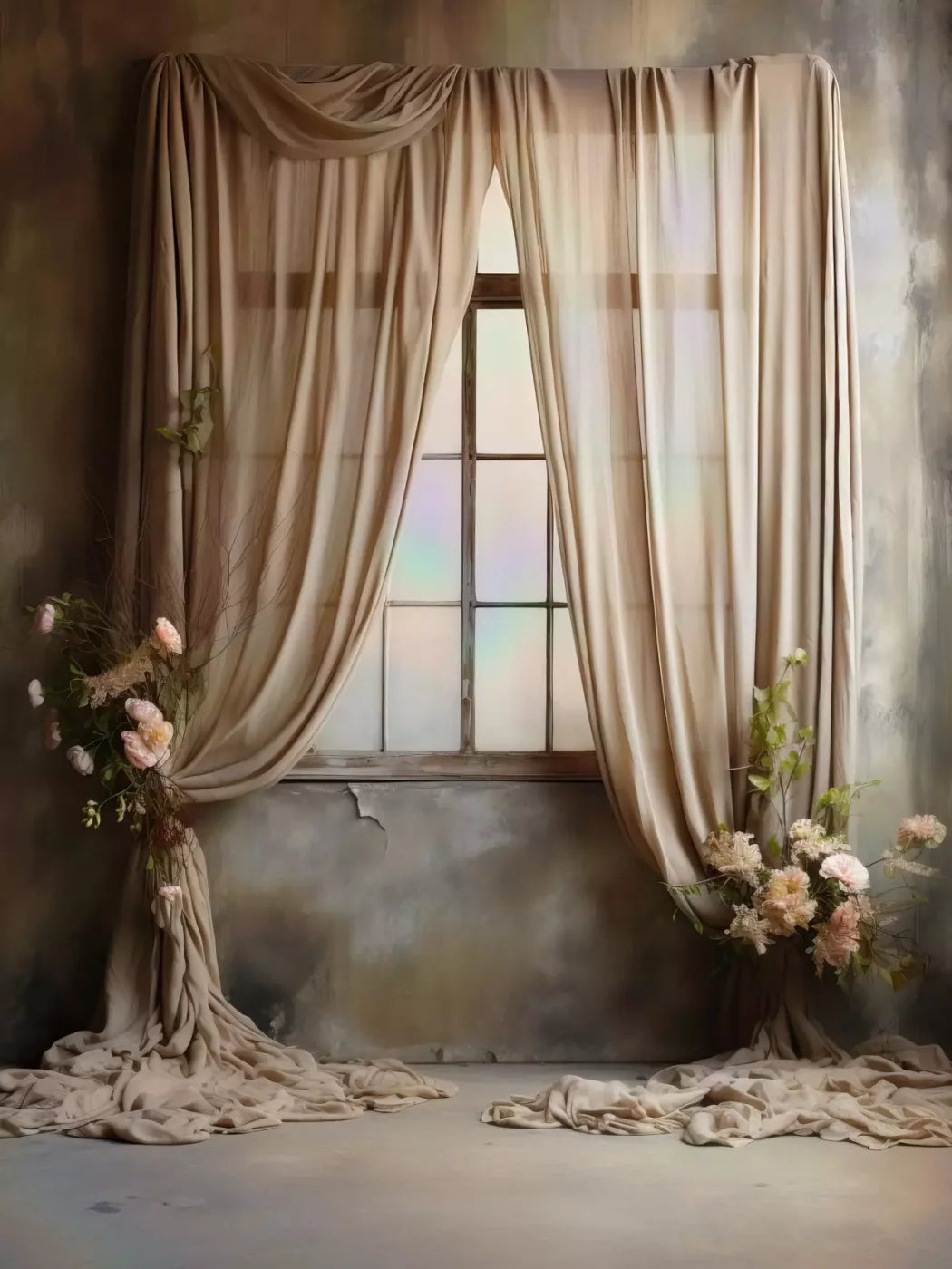 Chiffon Elegance In Taupe Ii 5X68 Fleece ( 60 X 80 Inch ) Backdrop