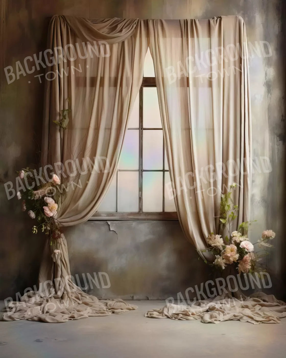 Chiffon Elegance In Taupe Ii 8X10 Fleece ( 96 X 120 Inch ) Backdrop