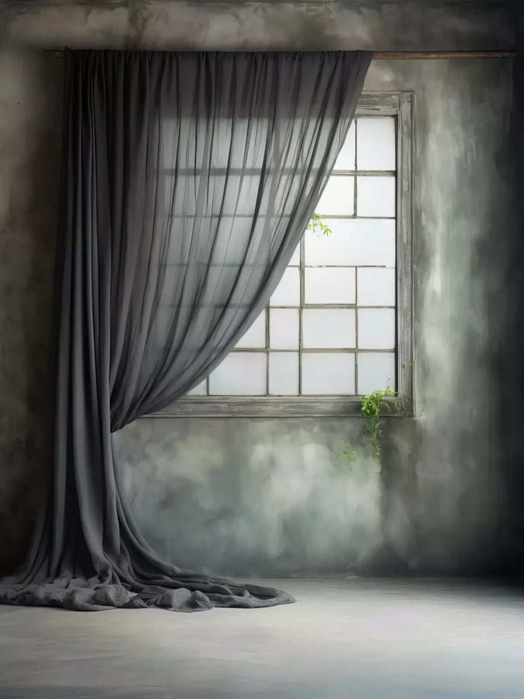 Chiffon Elegant Window Charcoal 5X68 Fleece ( 60 X 80 Inch ) Backdrop