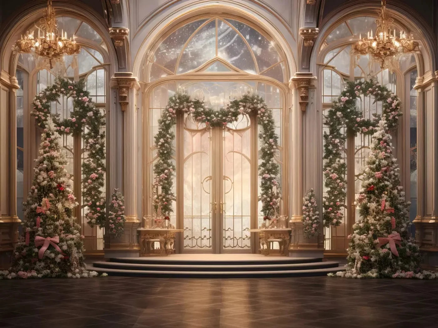 Christmas Ballroom Warm 7X5 Ultracloth ( 84 X 60 Inch ) Backdrop