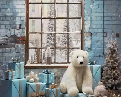 Christmas Blue Theme I 10’X8’ Fleece (120 X 96 Inch) Backdrop