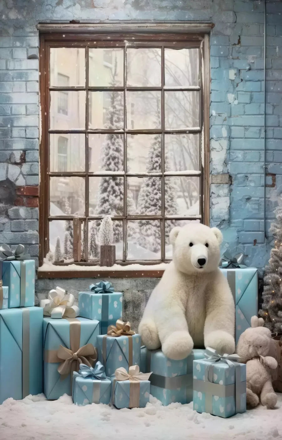 Christmas Blue Theme I 9’X14’ Ultracloth (108 X 168 Inch) Backdrop