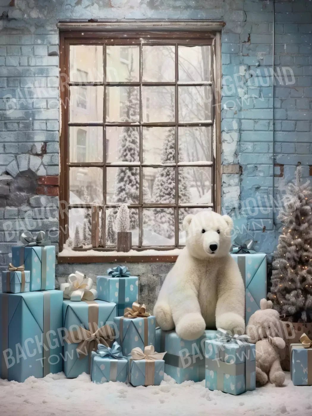 Christmas Blue Theme I 5’X6’8 Fleece (60 X 80 Inch) Backdrop