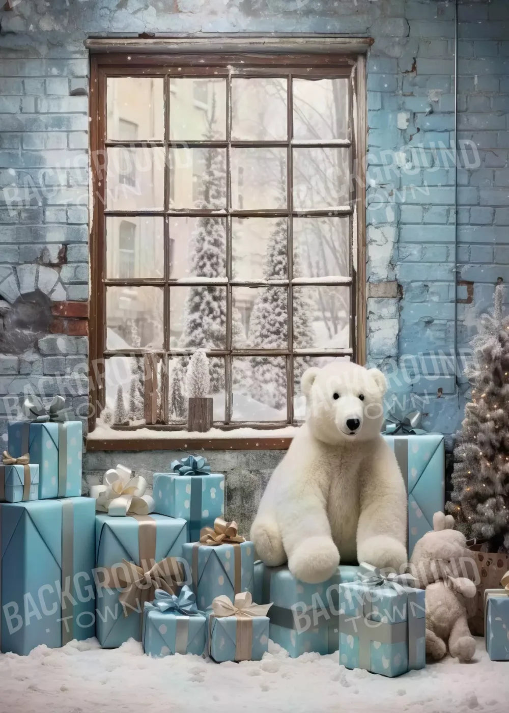 Christmas Blue Theme I 5’X7’ Ultracloth (60 X 84 Inch) Backdrop