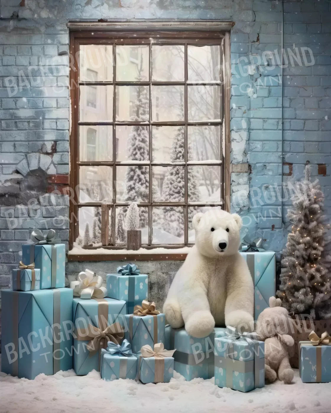 Christmas Blue Theme I 8’X10’ Fleece (96 X 120 Inch) Backdrop