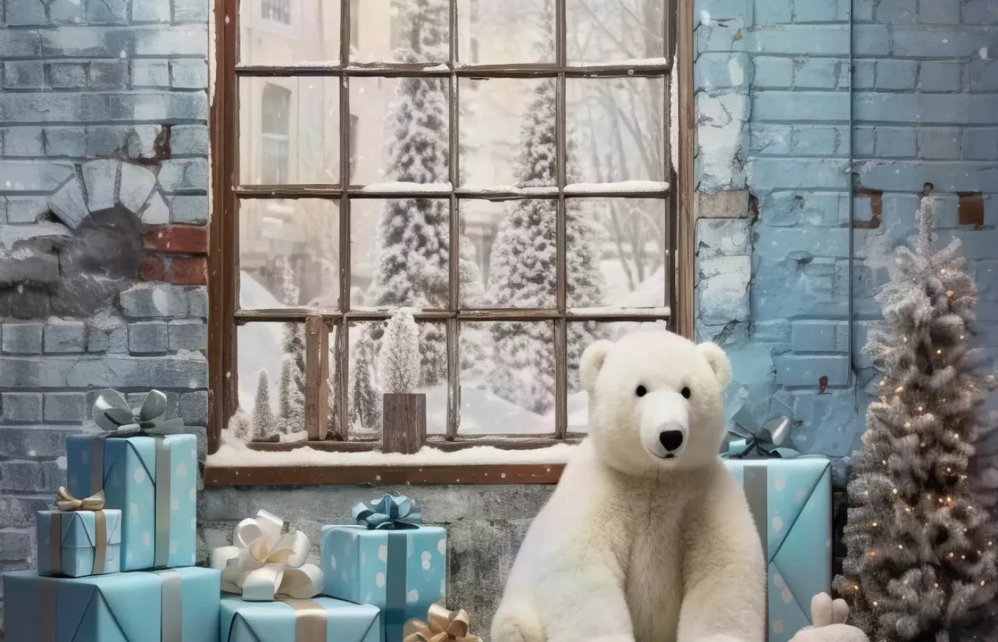 Christmas Blue Theme I 14’X9’ Ultracloth (168 X 108 Inch) Backdrop