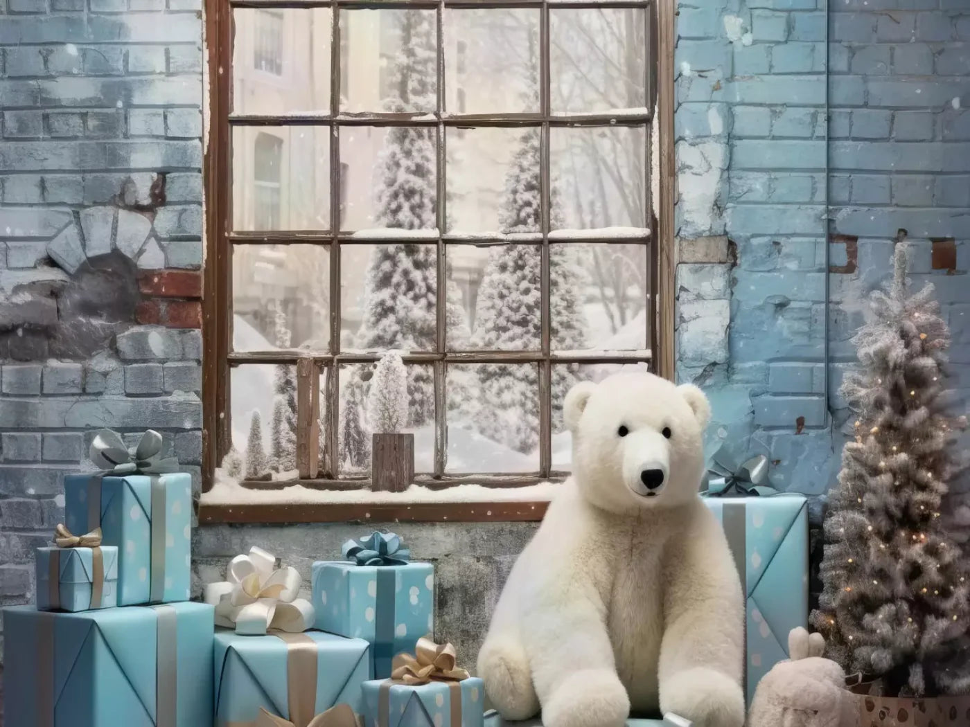 Christmas Blue Theme I 6’8X5’ Fleece (80 X 60 Inch) Backdrop