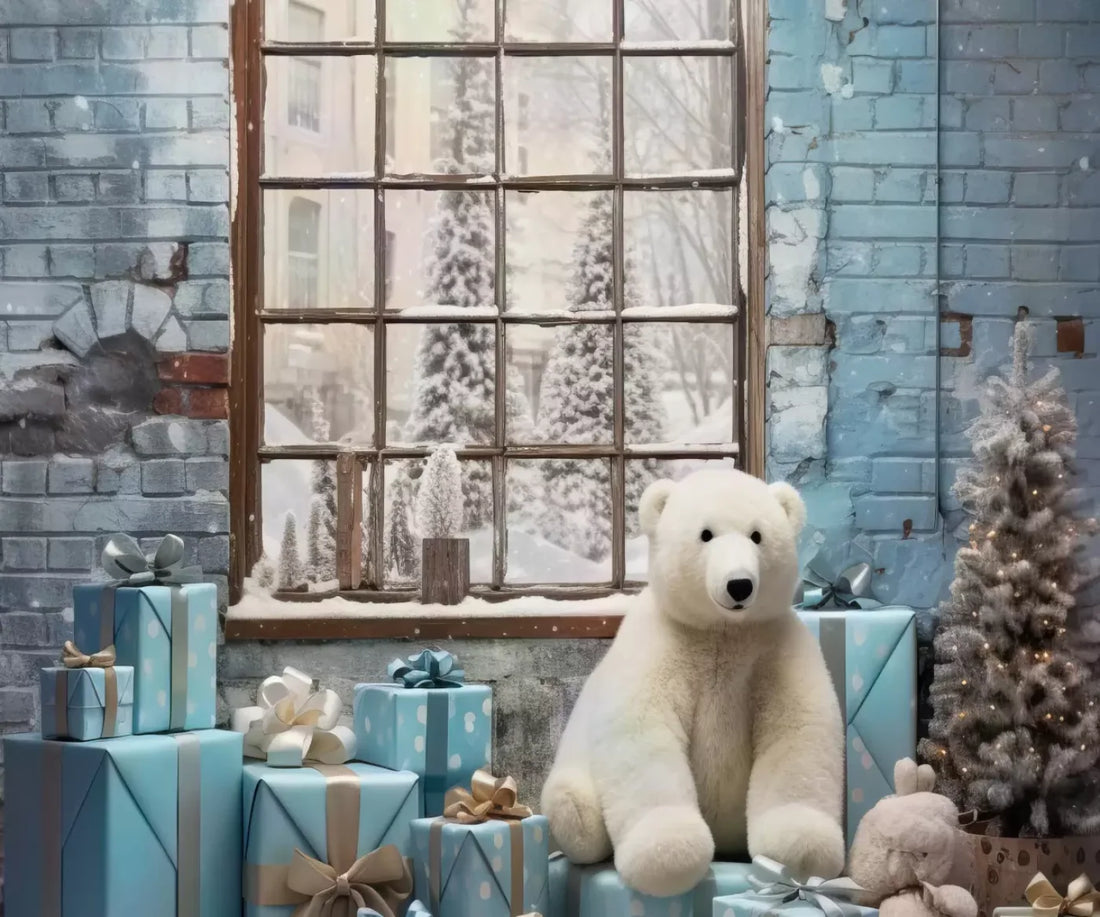 Christmas Blue Theme I 5’X4’2 Fleece (60 X 50 Inch) Backdrop