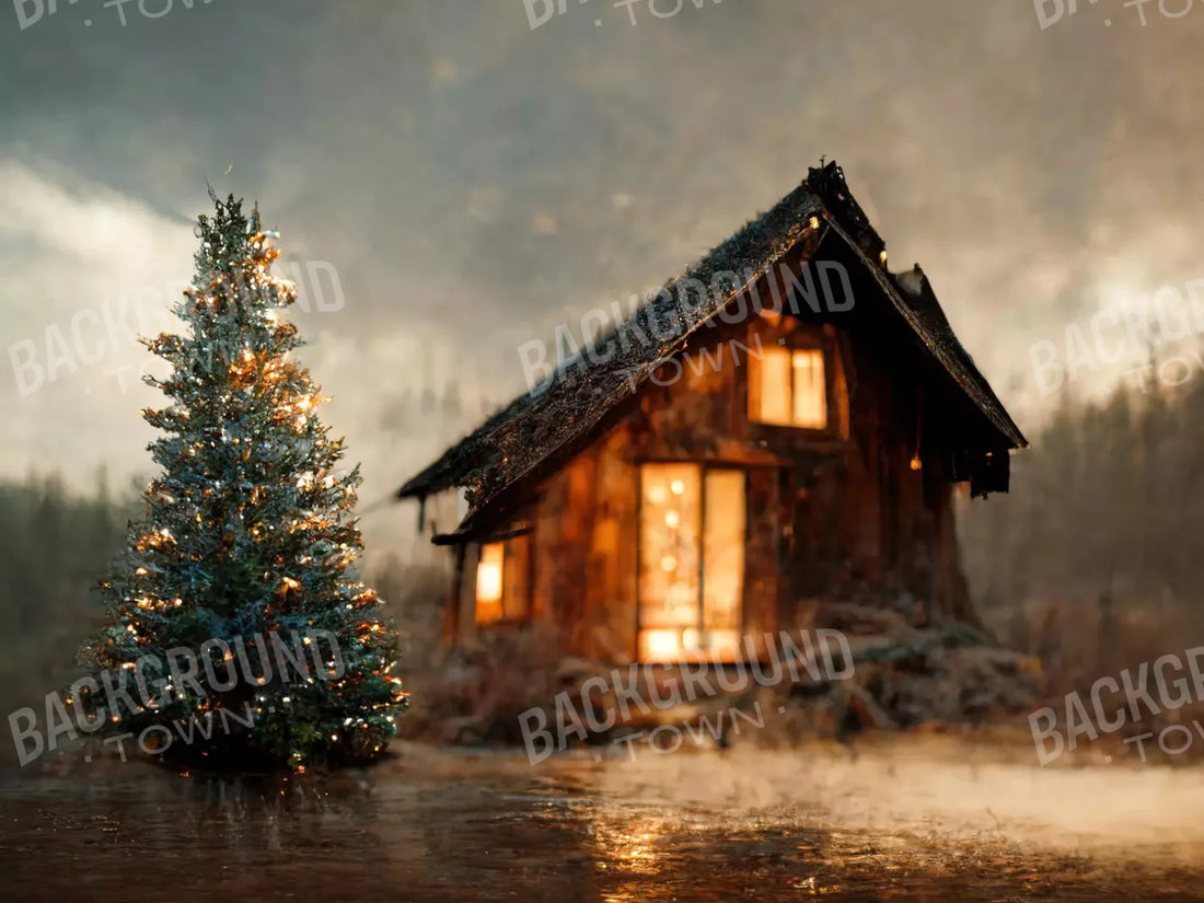 Christmas Cabin 68X5 Fleece ( 80 X 60 Inch ) Backdrop