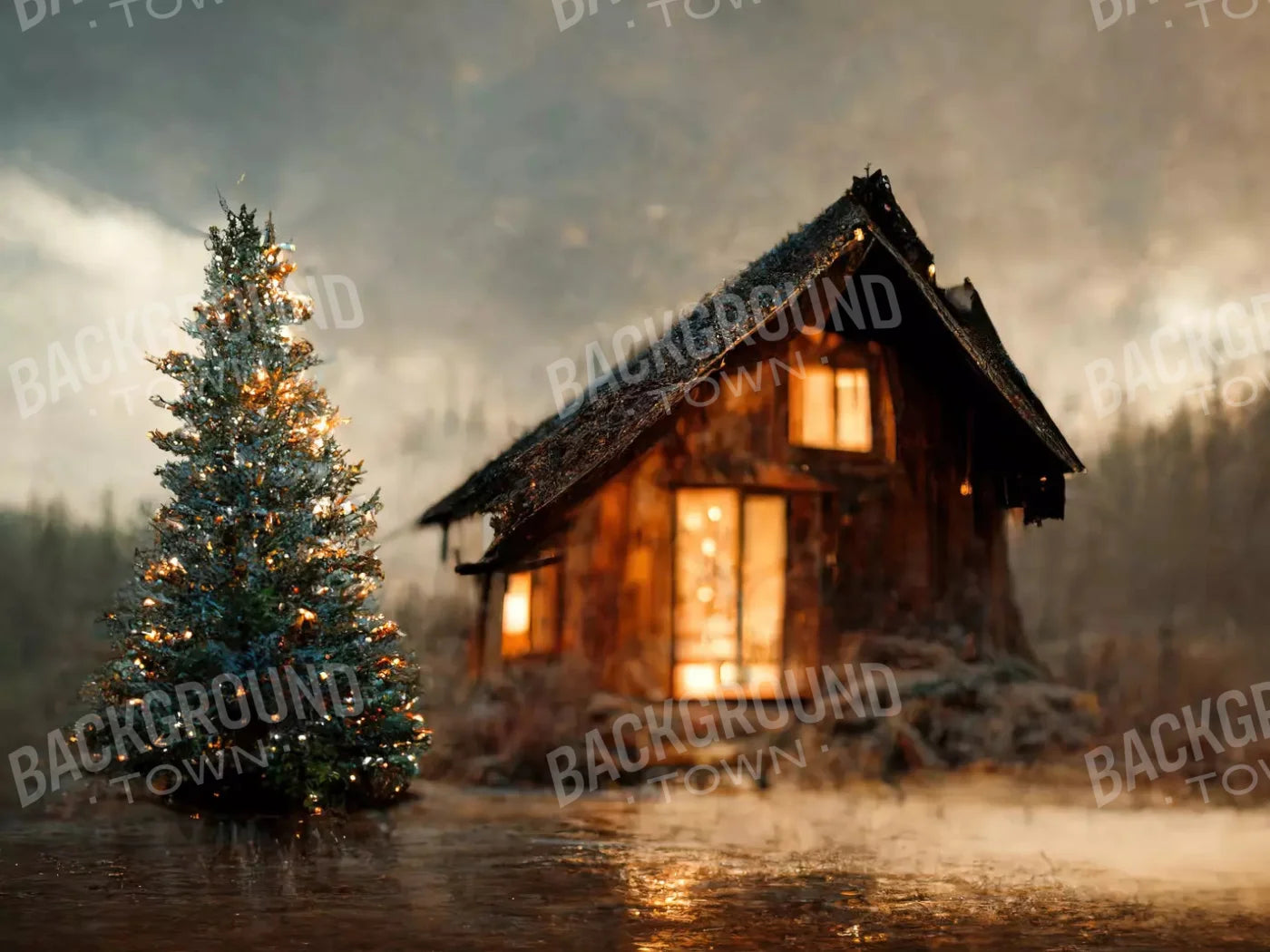 Christmas Cabin 7X5 Ultracloth ( 84 X 60 Inch ) Backdrop