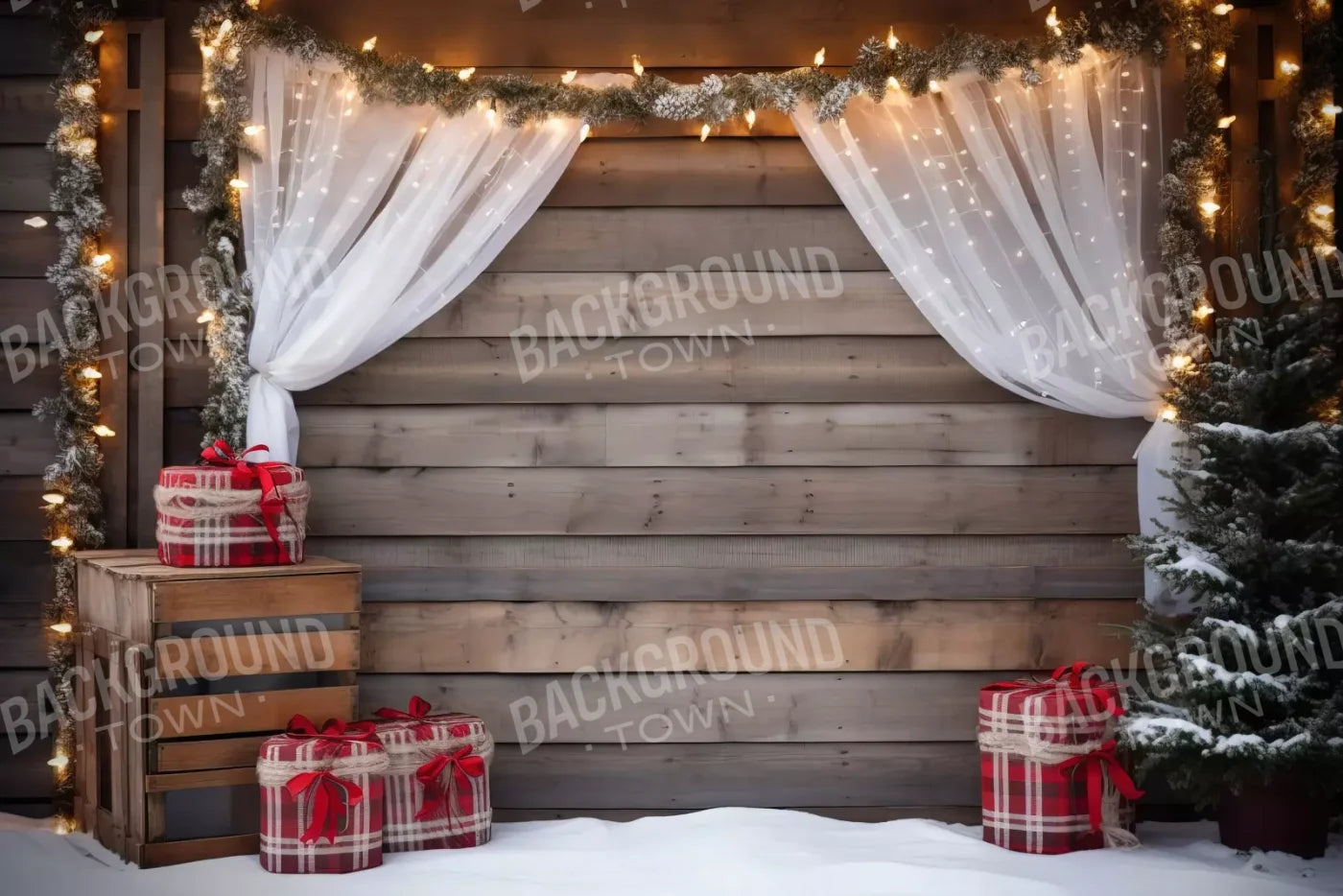 Christmas Cabin Curtains 12’X8’ Ultracloth (144 X 96 Inch) Backdrop