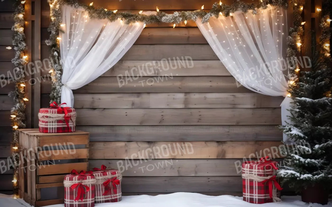 Christmas Cabin Curtains 16’X10’ Ultracloth (192 X 120 Inch) Backdrop