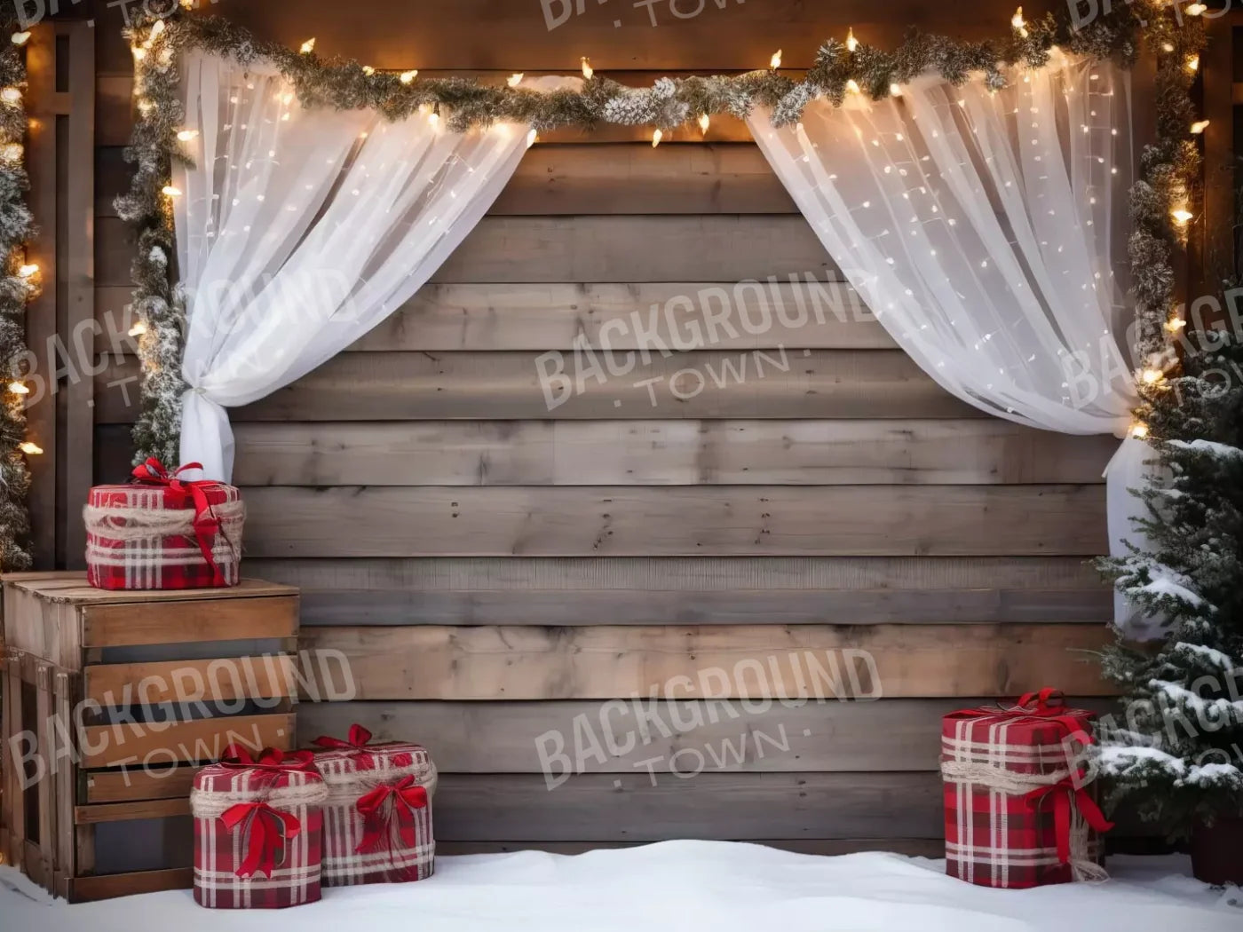 Christmas Cabin Curtains 6’8X5’ Fleece (80 X 60 Inch) Backdrop