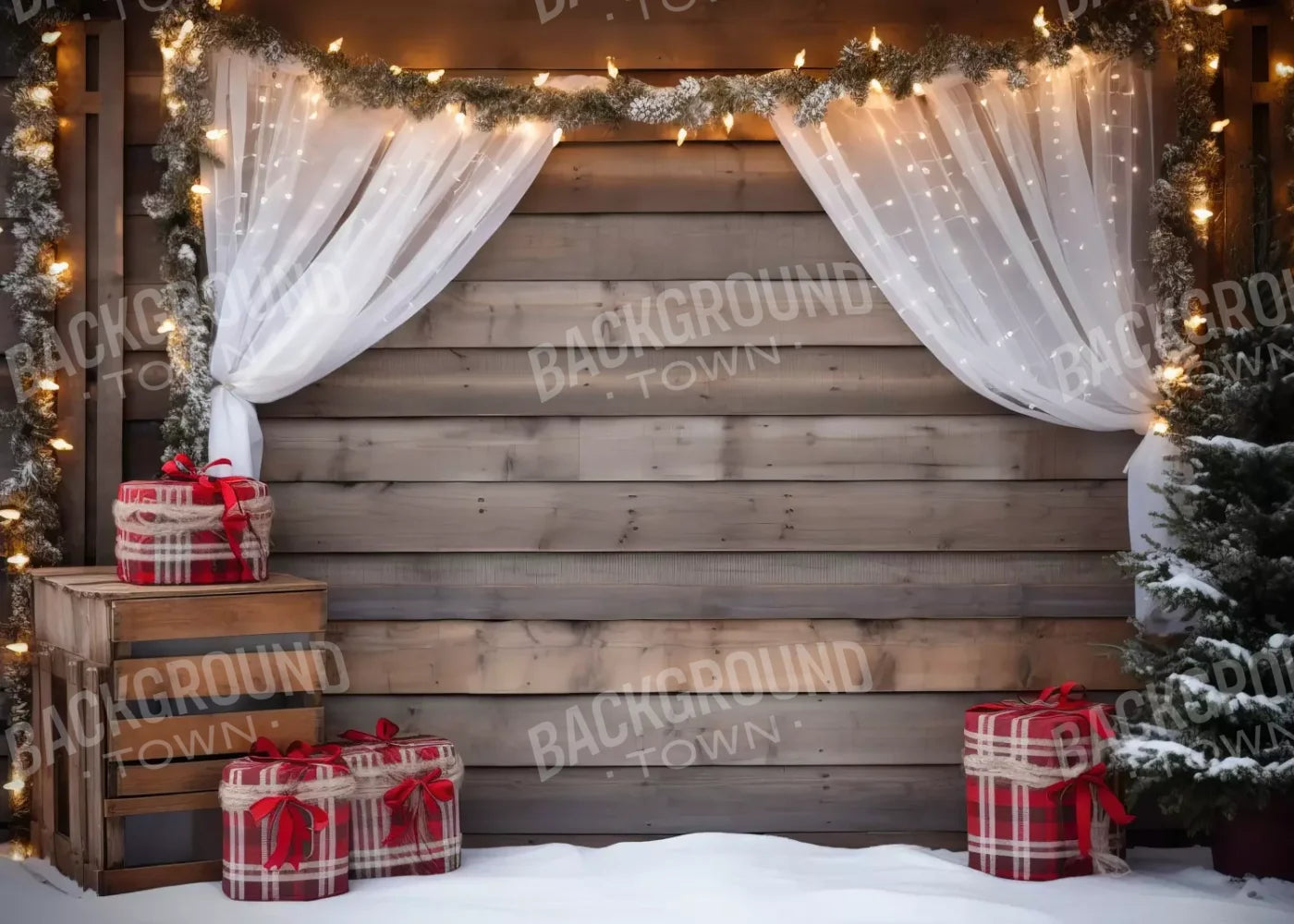 Christmas Cabin Curtains 7’X5’ Ultracloth (84 X 60 Inch) Backdrop