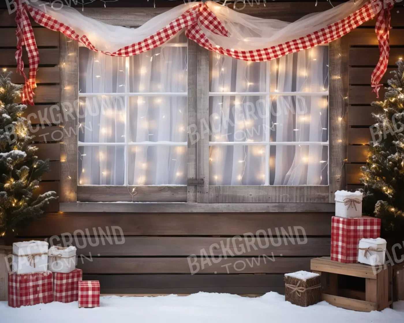 Christmas Cabin Window 10’X8’ Fleece (120 X 96 Inch) Backdrop