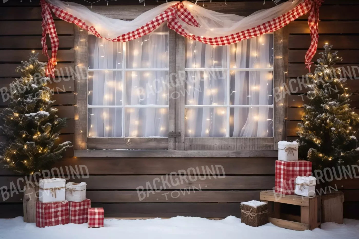 Christmas Cabin Window 12’X8’ Ultracloth (144 X 96 Inch) Backdrop