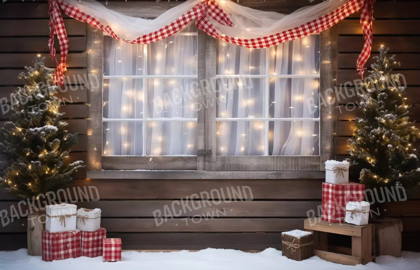 Christmas Cabin Window 14’X9’ Ultracloth (168 X 108 Inch) Backdrop