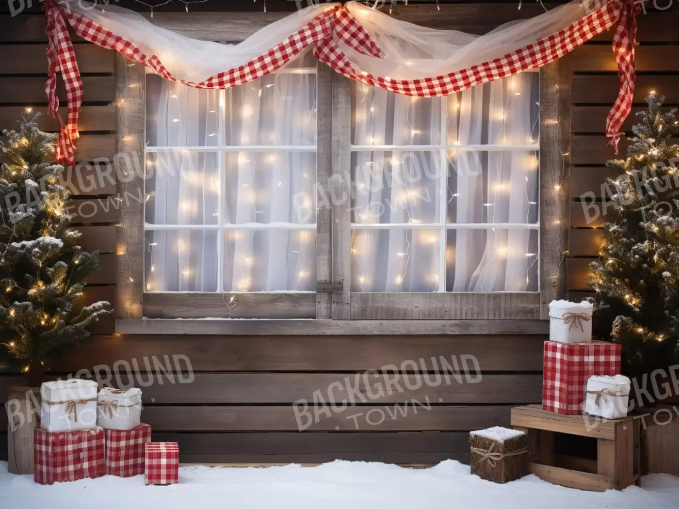 Christmas Cabin Window 6’8X5’ Fleece (80 X 60 Inch) Backdrop