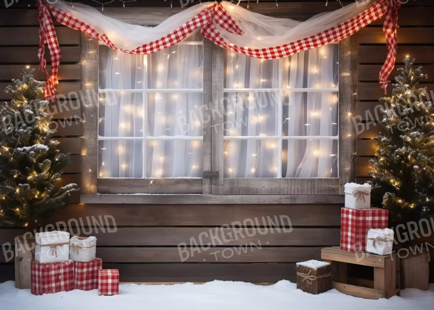 Christmas Cabin Window 7’X5’ Ultracloth (84 X 60 Inch) Backdrop