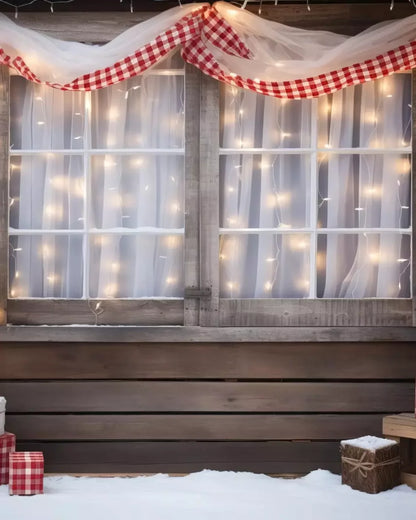 Christmas Cabin Window 8’X10’ Fleece (96 X 120 Inch) Backdrop