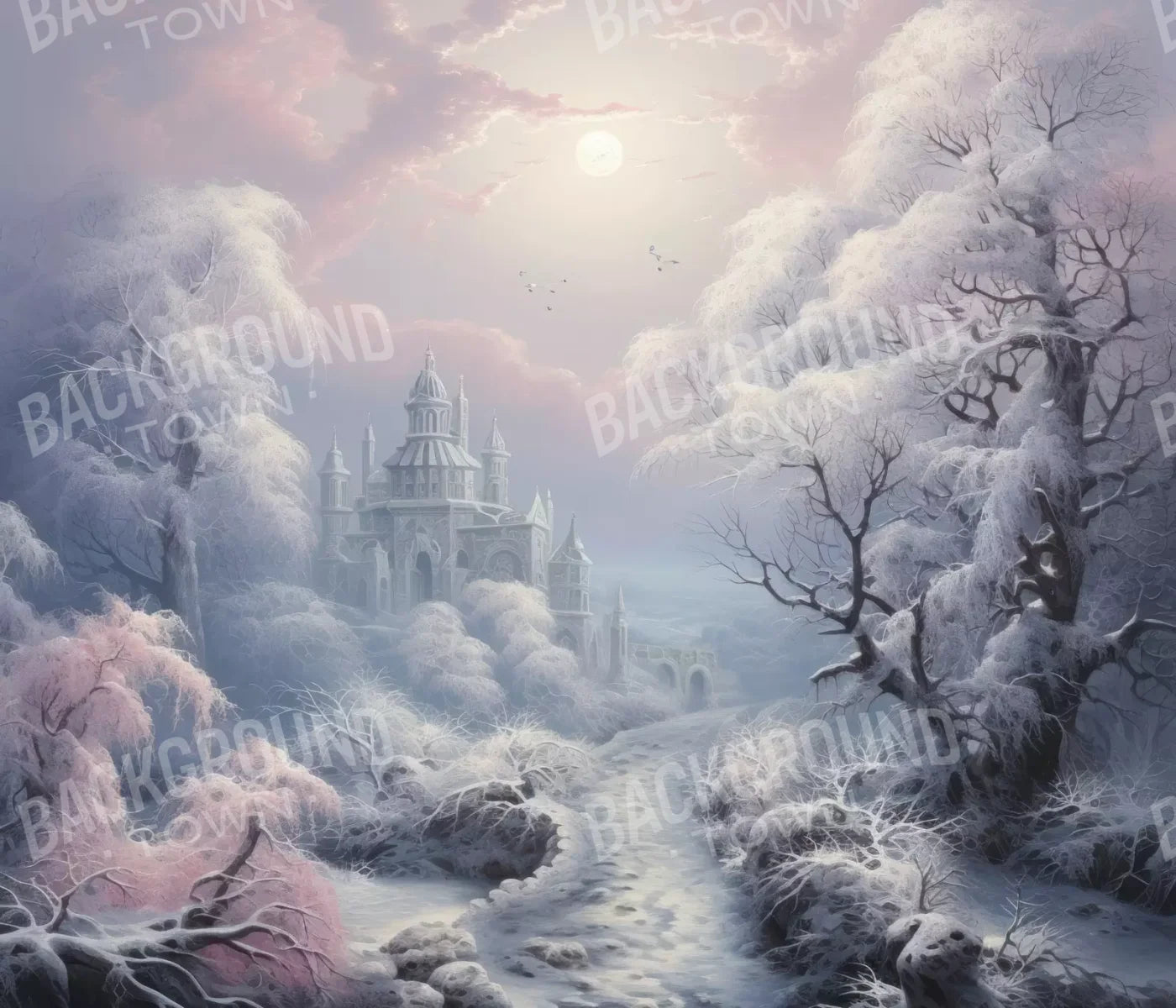 Castle In Winter Wonderland 12X10 Ultracloth ( 144 X 120 Inch ) Backdrop
