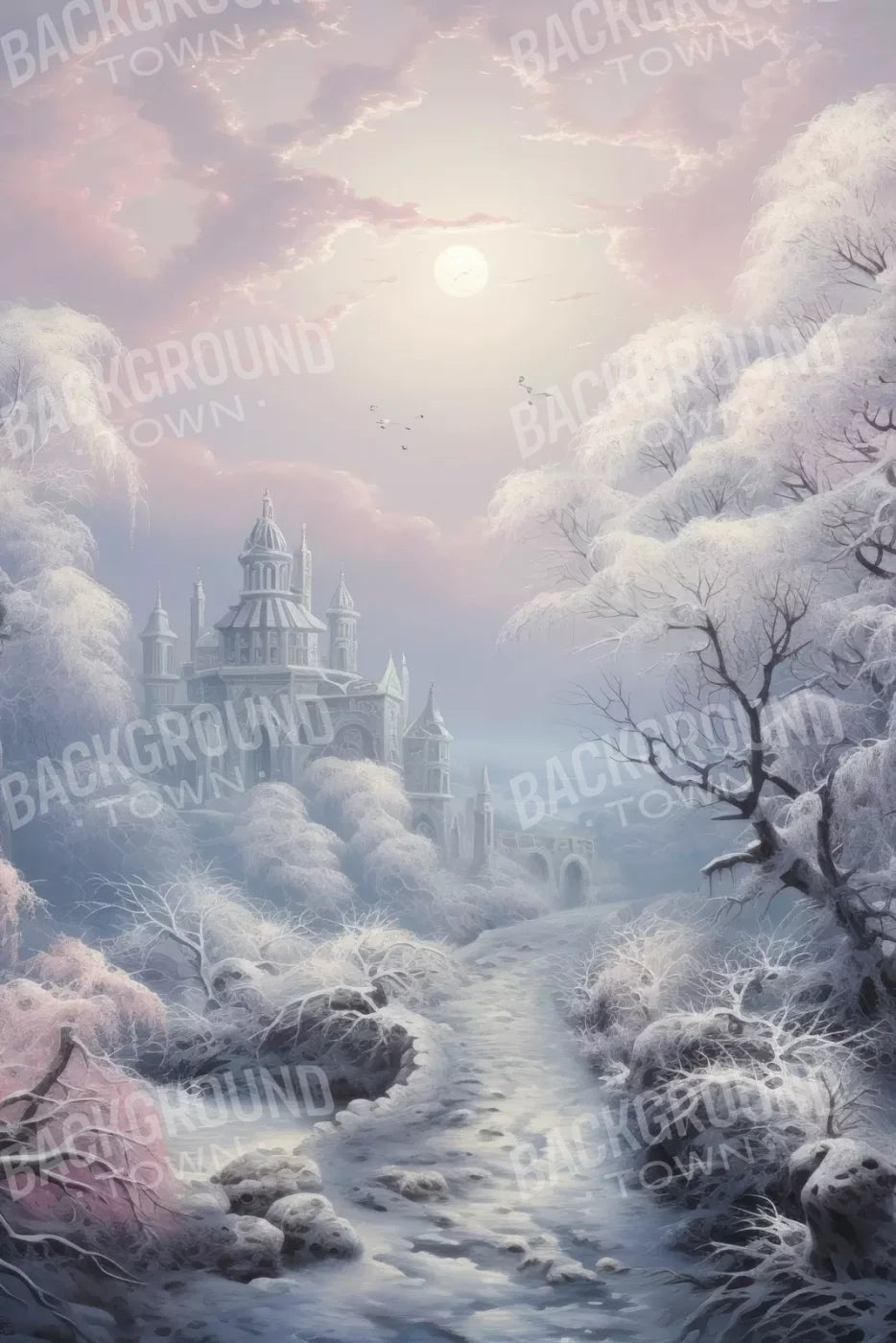 Castle In Winter Wonderland 5X8 Ultracloth ( 60 X 96 Inch ) Backdrop
