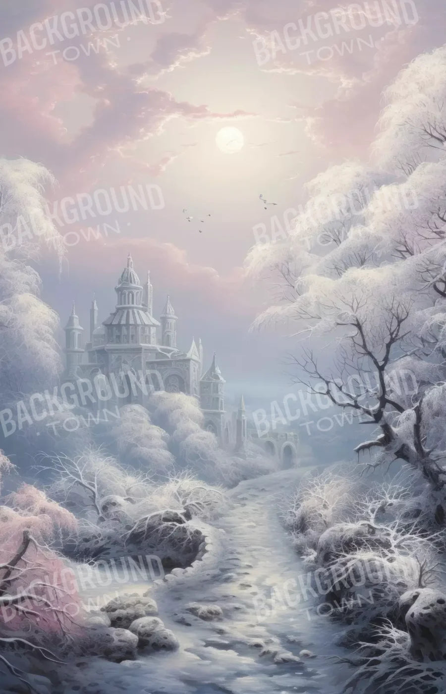 Castle In Winter Wonderland 8X12 Ultracloth ( 96 X 144 Inch ) Backdrop