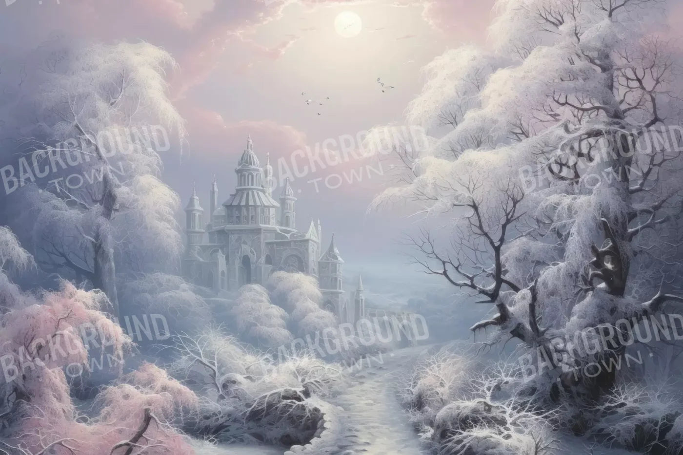 Castle In Winter Wonderland 8X5 Ultracloth ( 96 X 60 Inch ) Backdrop