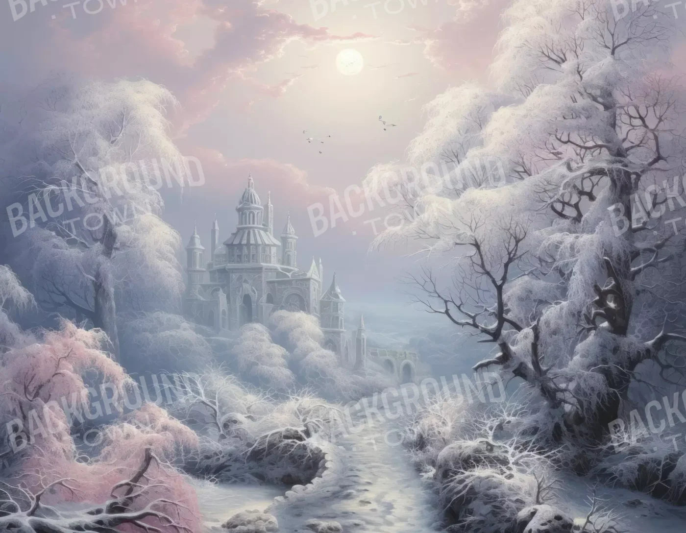 Castle In Winter Wonderland 8X6 Fleece ( 96 X 72 Inch ) Backdrop