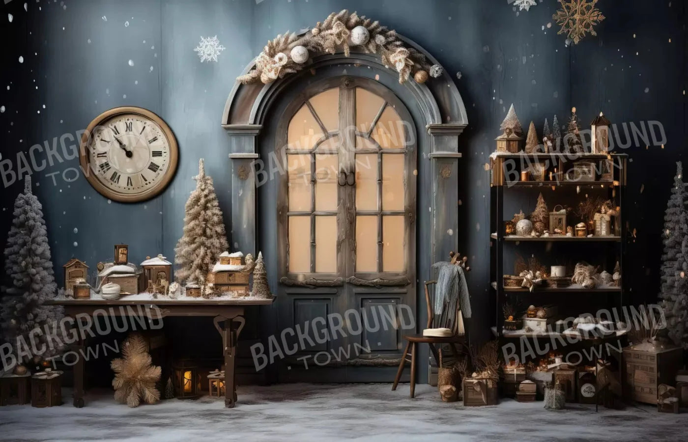 Christmas Clock 12X8 Ultracloth ( 144 X 96 Inch ) Backdrop