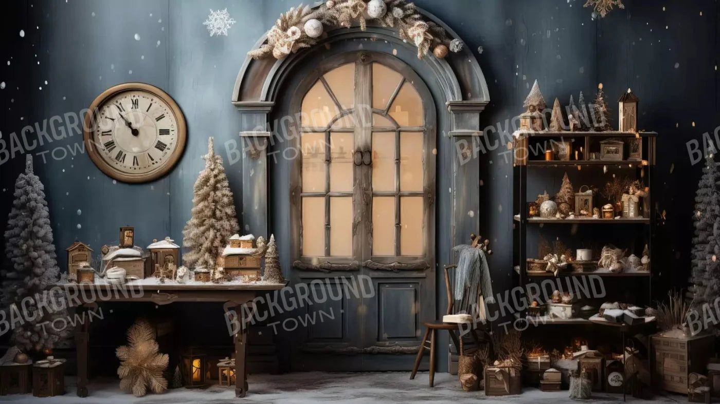 Christmas Clock 14X8 Ultracloth ( 168 X 96 Inch ) Backdrop