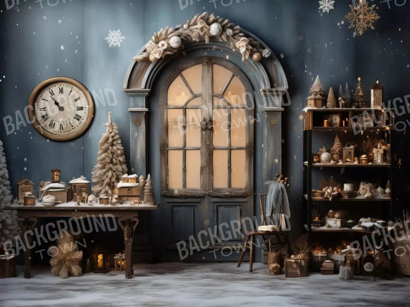 Christmas Clock 7X5 Ultracloth ( 84 X 60 Inch ) Backdrop