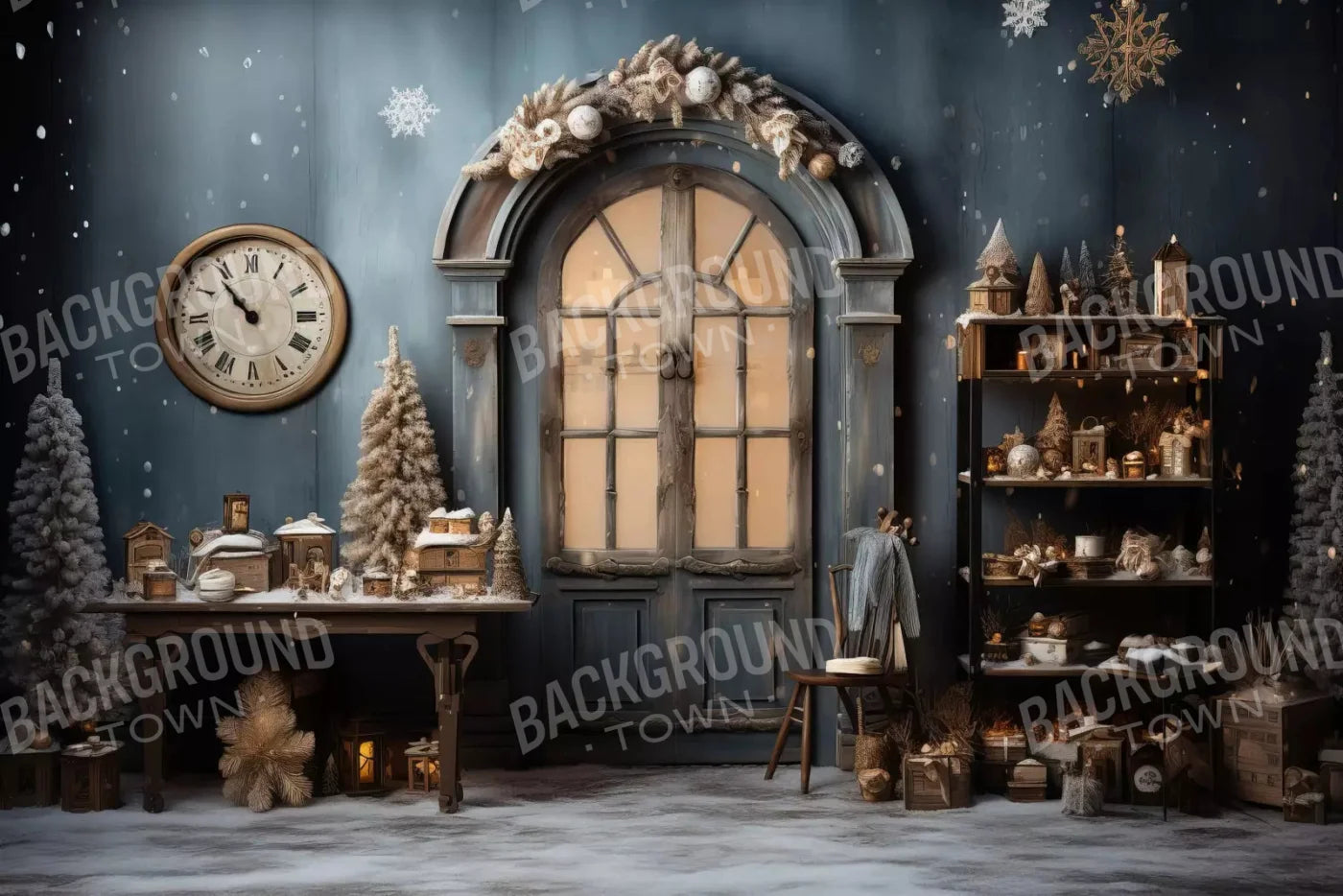 Christmas Clock 8X5 Ultracloth ( 96 X 60 Inch ) Backdrop