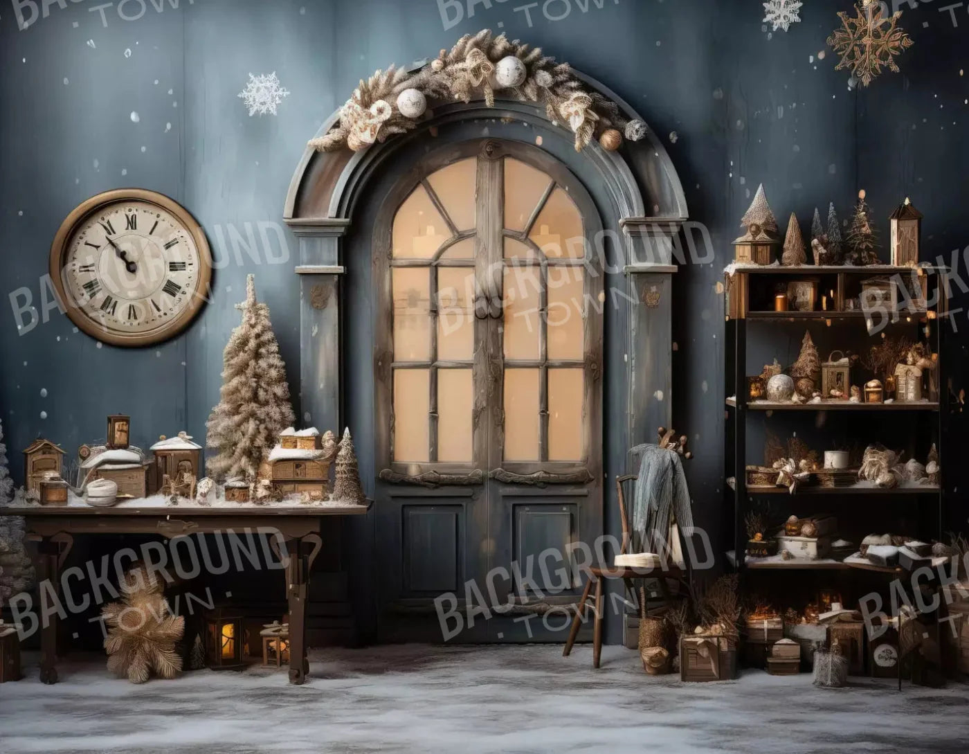 Christmas Clock 8X6 Fleece ( 96 X 72 Inch ) Backdrop