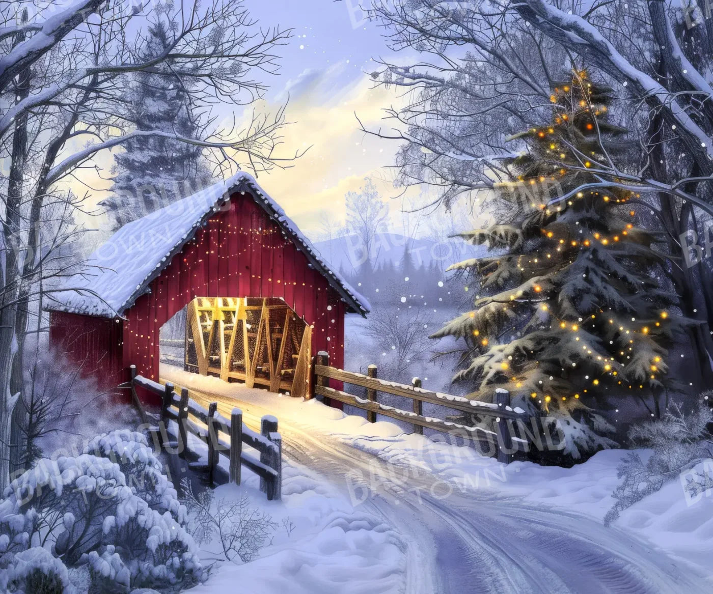 Christmas Covered Bridge 12’x10’ UltraCloth (144 x 120 inch) Backdrop