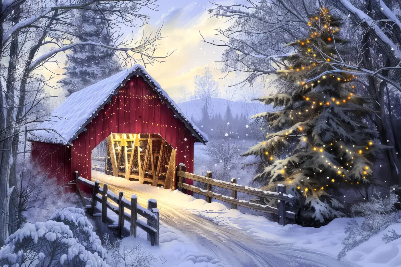 Christmas Covered Bridge 12’x8’ UltraCloth (144 x 96 inch) Backdrop
