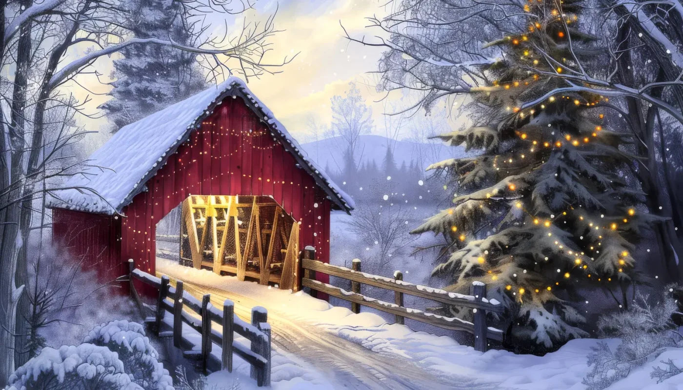 Christmas Covered Bridge 14’x8’ UltraCloth (168 x 96 inch) Backdrop