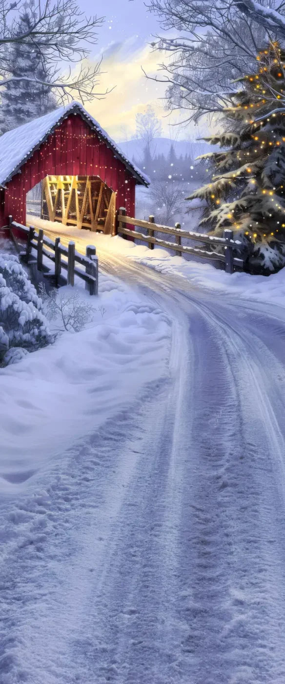 Christmas Covered Bridge Sweep 5’x12’ UltraCloth for Westcott X Drop (60 x 144 inch) Backdrop