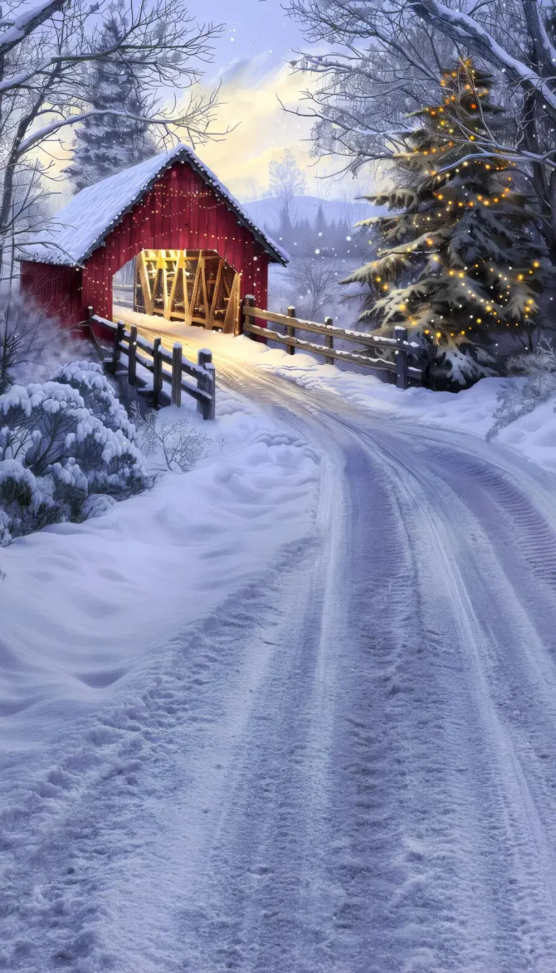 Christmas Covered Bridge Sweep 8’x14’ UltraCloth for Westcott X Drop Pro (96 x 168 inch) Backdrop